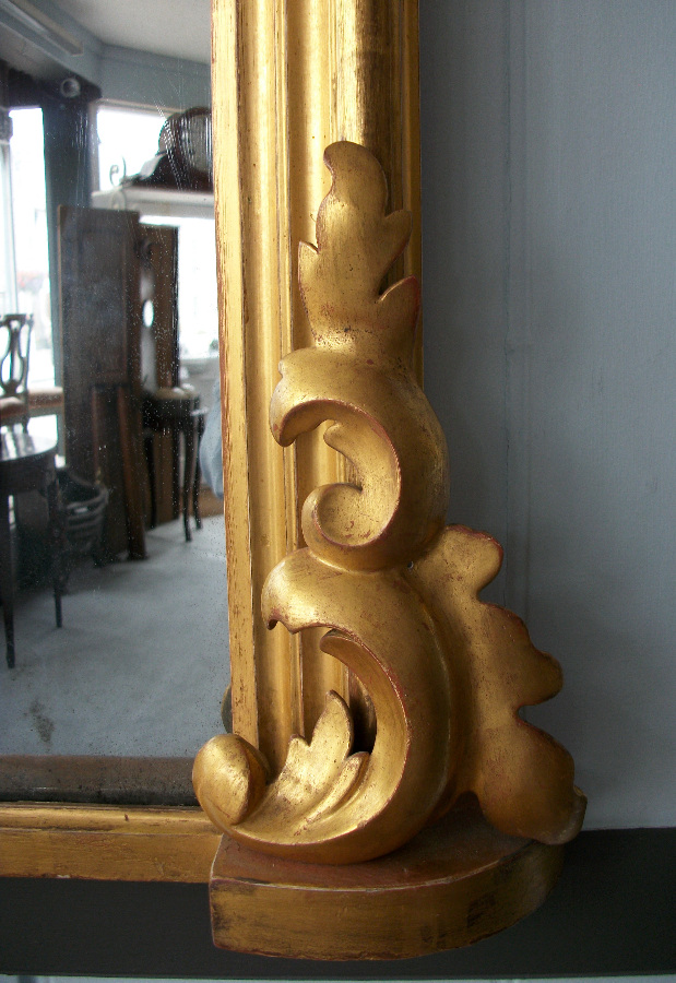 Victorian Gilt Over Mantel Mirror with foliate carved brackets 